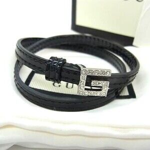 GUCCI Black Leather Charm Bracelet
